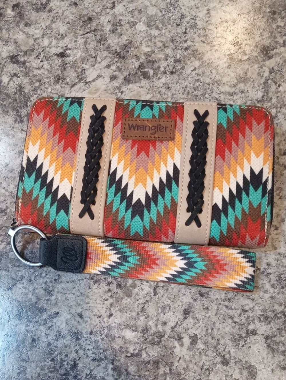 Wrangler Multicolor Aztec Wristlet Wallet in Teal, Rust & Mustard